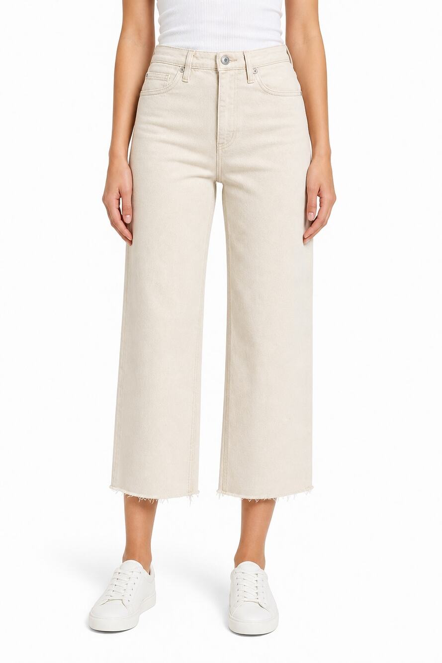 BLANK NYC Women Cream Raw Hem Crop Wide Leg High Rise 100% Cotton Jeans Size 27